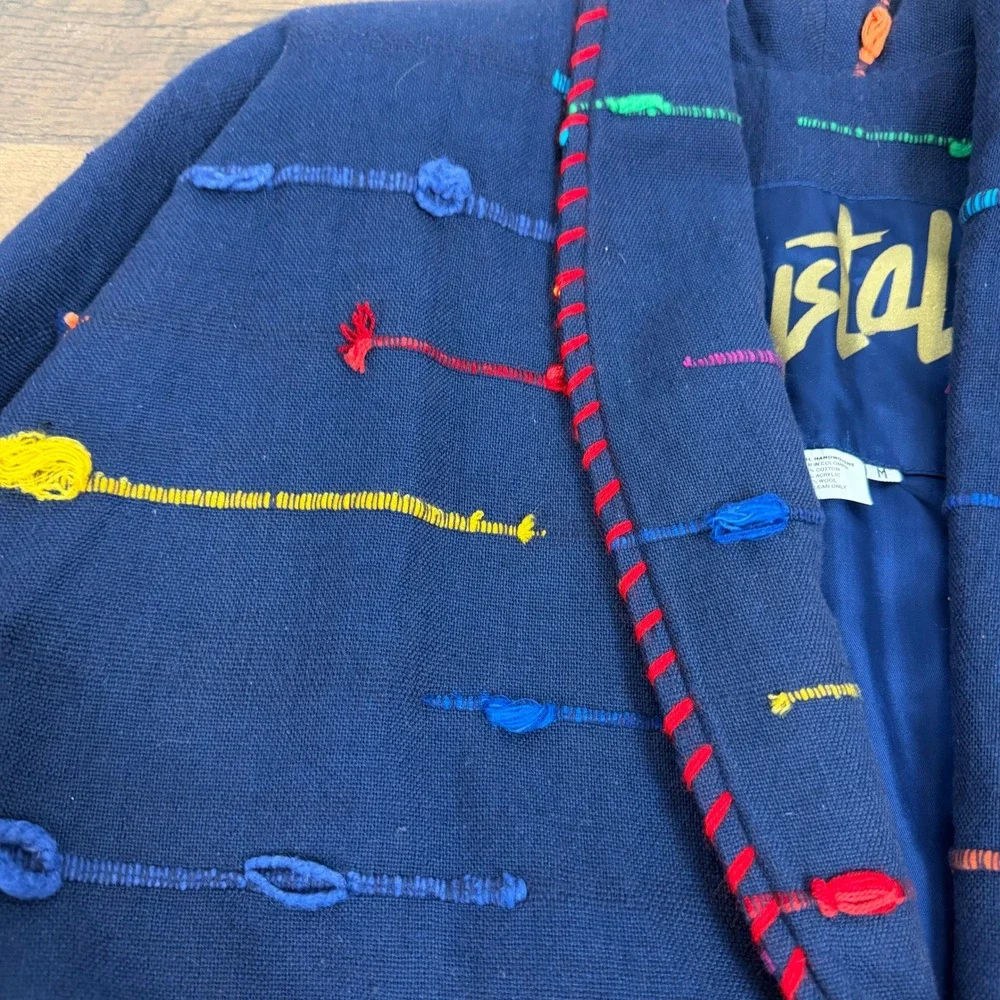 Crystal Handwovens Vintage Blazer Jacket Women's Medium Navy‎ Blue